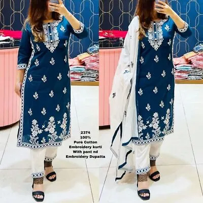 £29.40 • Buy Indian Salwar Kameez Embroidery Dress Kurti Pant Dupatta Set Women Kurta Suit
