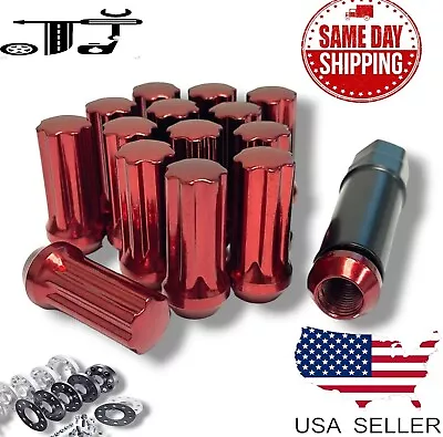 24Pc Red 2  Tall M14x1.5 Tuner Spline Lug Nut Chevy Silverado1500 Tahoe &More • $23.91