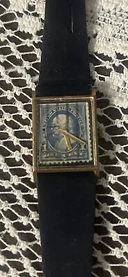  Mens Bill Blass United States Postage Stamp One Cent Watch Vintage By Hamilton  • $49