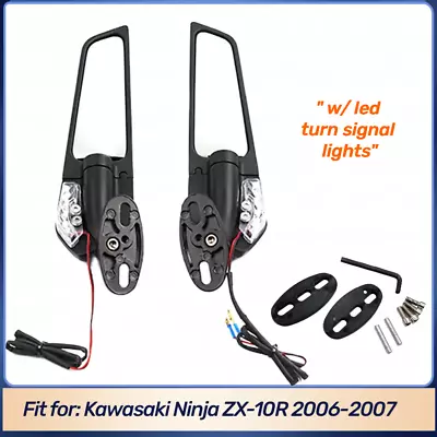 For Kawasaki ZX10R 2006 2007 Wind Wing Rearview Mirrors W/ LED Turn Signal Light • $44.46