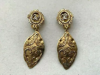 Gorgeous Christian LACROIX Clip-on Pendant Earrings - Signature On The Front 7cm • $455