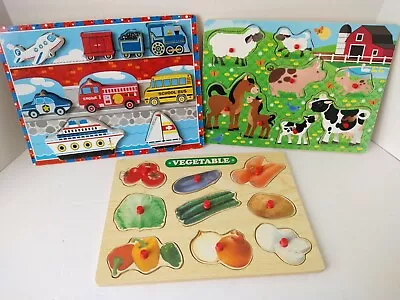 Melissa And Doug + Circo Wooden Chunky Puzzles 3 Puzzles Farm Vehicles Veggies  • $12.50