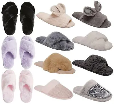 $17.59 • Buy Ladies Soft Warm Faux Fur Fluffy/Sherpa Fleece Lined Mule Sliders Slippers