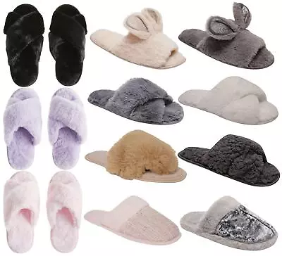 Ladies Soft Warm Faux Fur Fluffy/Sherpa Fleece Lined Mule Sliders Slippers • $19.79