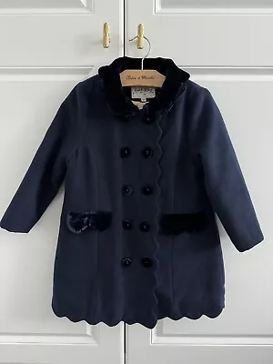 Rachel Riley Girls Coat Age 4Years Scallop Edge Padded Navy Velvet Excellent Con • £20