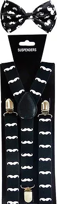 Mustache SUSPENDERS And BOW TIE COMBO SET Unisex Adjustable Suspender Bowtie • $8.95