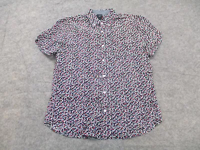 J Crew Shirt Mens Medium Blue Red Floral Short Sleeve Button Up Adult Casual • $15.97