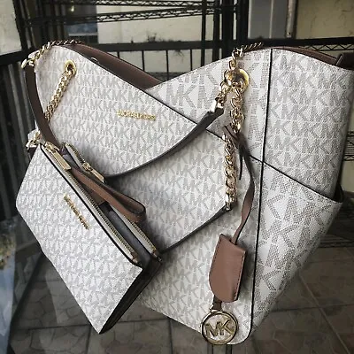 Michael Kors Lady Large Shoulder Tote Handbag Purse Satchel Bag Vanilla + Wallet • $228