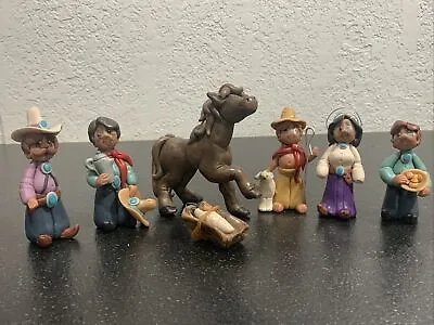 Vintage Handmade Mexican Folk Art Clay Nativity Set Christmas Signed! 7 Pieces • $24