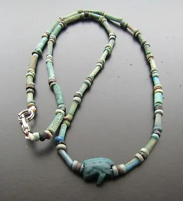 NILE  Ancient Egyptian Eye Of Horus Amulet Mummy Bead Necklace Ca 600 BC • $80