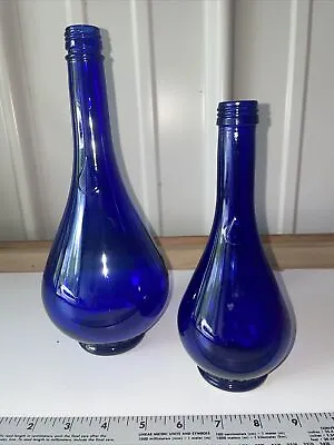 Vintage Pair Teardrop Cobalt Blue Glass Bottle Mineral Acqua Della Madonna Italy • $29.95