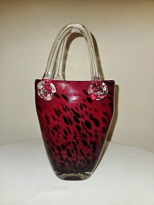 Murano Style Art Glass Red And Black Animal Print Hand Blown Handbag Purse Vase • $26.95