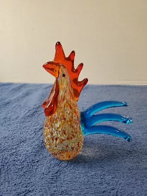 VTG Murano Glass Bird MCM Rooster Chicken Hen Multicolor Red Blue  Gold Figurine • $36.99