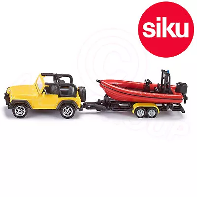 Siku 1658 Yellow Jeep Wrangler Trailer And Rib Boat Die-Cast Metal + Palstic Toy • $28.30