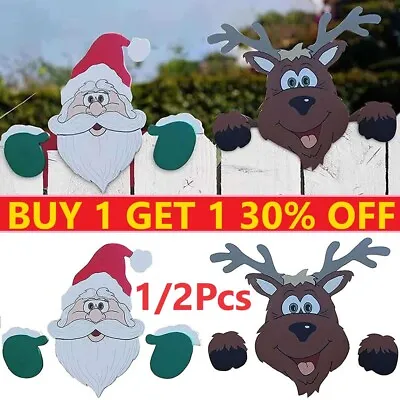 2 Christmas Garden Fence Peeker Santa Claus Elk Snowman Party Xmas Outdoor Decor • £4.69
