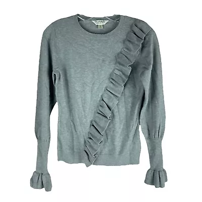 Miss Selfridge Asymmetric Ruffle Crewneck Pullover Sweater Gray Women Size 2 • $10