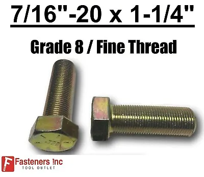 $21.09 • Buy 7/16-20 X 1-1/4  (FT) Hex Bolt Yellow Zinc Plated Grade 8 Cap Screw Fine Thread