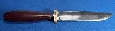 Vintage Hunting Knife Carbon Steel Blade Brass Hilt & Wooden Handle Home Made? • $28