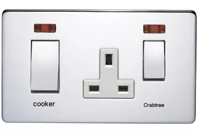 Chrome Platinum 45 A & 13a 2-gang Dp Cooker Switch & 13a Dp Switched Socket • £10.99