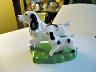 English Springer Spaniel Dog Ceramic Figurine Mother Puppy Japan 4 1/2 X 3 7/8 • $14.99