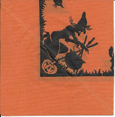 Vintage Crepe/Paper Halloween Napkin ~ Old Hag Witch Cauldron JOL Black Cat • $7