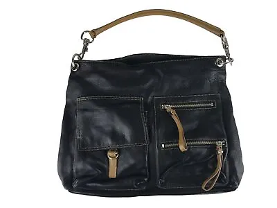 Paola By Perini Womens Black Brown Leather Multi Pocket Shoulder Bag Size Medium • $36.49
