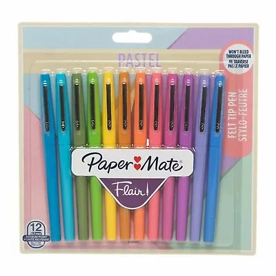 PaperMate Flair Pastel Assorted Felt Tip Pens 0.7mm Medium Point Pack Of 12 • £9.59