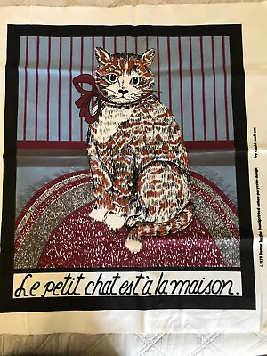 Vintage 1979 Domus Textiles Hand Printed Cat Fabric Panel • $12.99