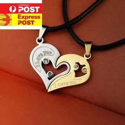 CZ Men Women Love Couple Necklace I Love You Heart Pendant Chain Stainless Steel • $7.61