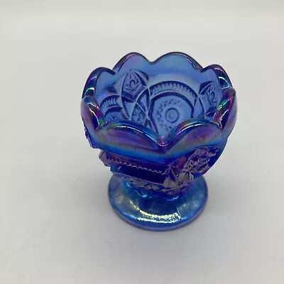 Vintage Smith Glass Co. Iridescent Blue Carnival Glass Scalloped Edge Desert Cup • $30.80