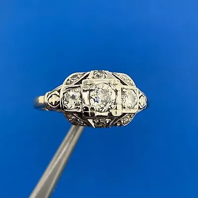 Vintage 14K Yellow White Gold Miner's Cut Diamond Trio W/Accents Cocktail Ring • $895