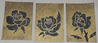 3 Original ACEO ACRYLIC ON CANVAS PAINTING BLACK ROSE ON GOLD ART CARDS Martinez • $19.99