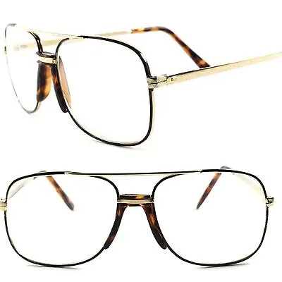 True Vintage Classic Old Fashion 80s 90s Style Square Gold Clear Lens Glasses • $12.99