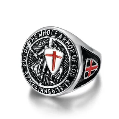 Mens Shield Cross Knights Templar Ring Hiphop Punk Stainless Steel Size 7-13 • $9.99