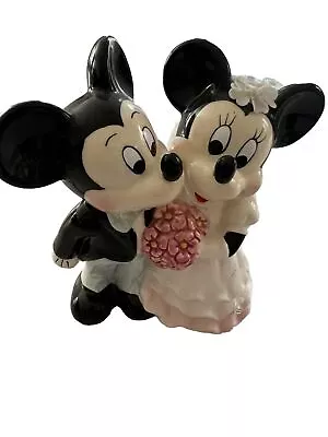 DISNEY Mickey & Minnie Mouse BRIDE & GROOM Ceramic Figurine 5”  Vintage  • $24.99