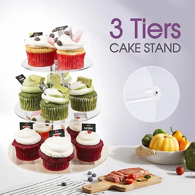 3Tier Acrylic Clear Round Cupcake Cake Stand Birthday Wedding Party AU • $16.99
