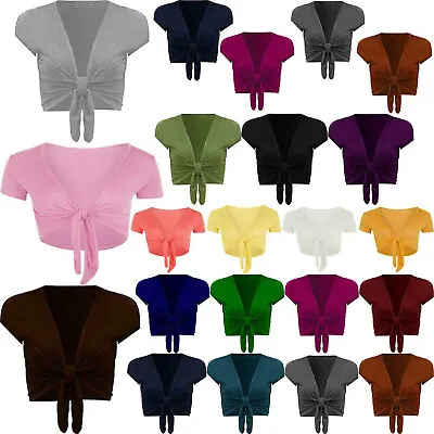 £4.59 • Buy Women Short Sleeve Tie Up Front Cardigan Ladies Bolero Shrug Cropped Cardigan