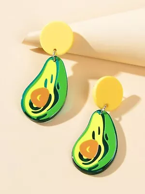 Fruits Jewelry Green Yellow Resin Avocado Acrylic Dangle Hypoallergenic Earrings • $1.99