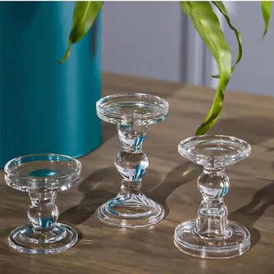 Glass Pillar & Dinner Candle Holders Small Medium Large Wedding Table & Decor • £2.95