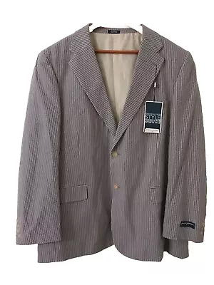 SADDLEBRED Mens NWT! $100 Navy Tan Striped Seersucker Sport Coat Blazer 46R 46 • $39.99