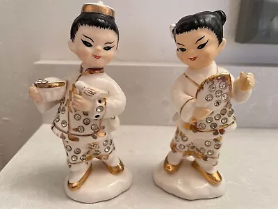 Vintage Norcrest Asian Chinese Japan Rhinestone Figurine SET • $14.99