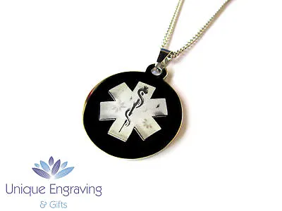 Medical ID Alert Pendant Necklace S Steel - Any Medical Message Can Be Added!!! • £13.99