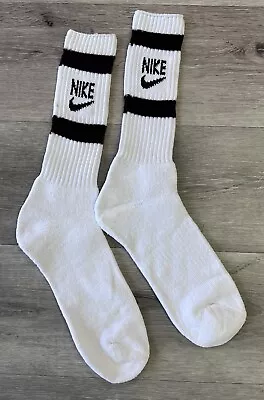 Vintage Nike Socks Striped 80s 90s Swoosh Spell Out Crew Men VTG Calf Burgundy • $25