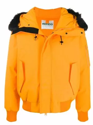 Kenzo Tech Nylon Bomber Jacket W/ Fur Hood Marigold *nwt* • $349