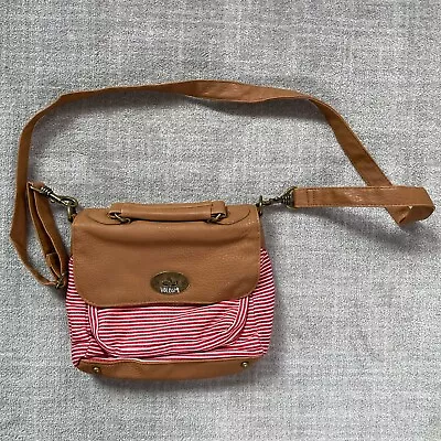 Volcom Purse Brown Red Striped Faux Leather Crossbody Shoulder Bag Womens • $10