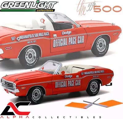 Greenlight 13569 1:18 1971 Dodge Challenger Indy 500 Pace Car W/ Flags • $64.95