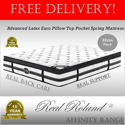 $477 • Buy Real Roland Latex Euro Top Pocket Spring Mattress King Queen Double Single 34cm