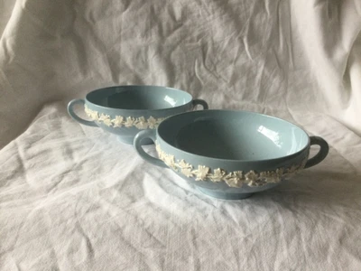 £45 • Buy Two Wedgwood Of Etruria Embossed Queens Ware Twin Handled Soup Coupes Cups