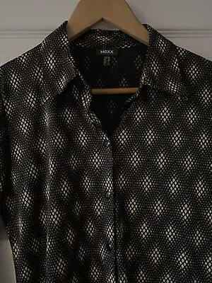 Mexx Ladies Shirt Medium Black Beige Patterned Long Sleeve Collar Blouse • $12.62