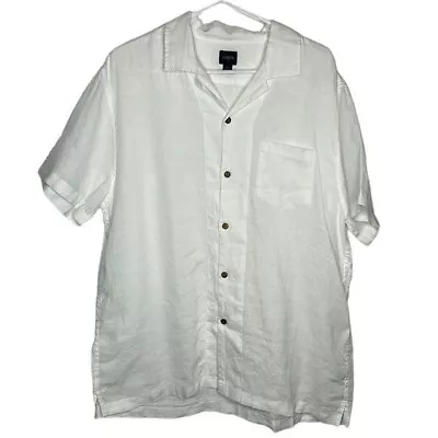 J. Crew Mens Linen Cotton Camp Shirt Size Large White Short Sleeve Button Down • $24